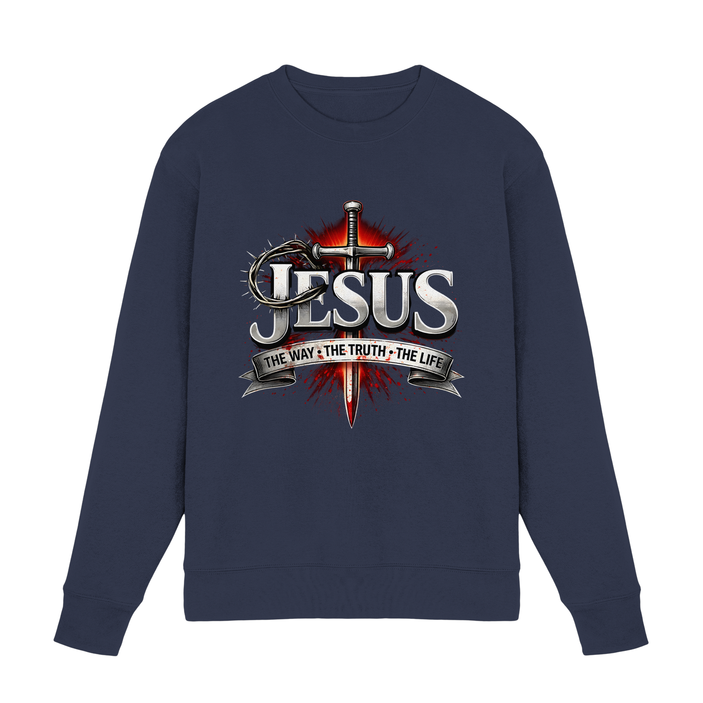 „Jesus: Der Weg, die Wahrheit, das Leben“ mit Schwert und Dornenkrone - Premium Sweatshirt