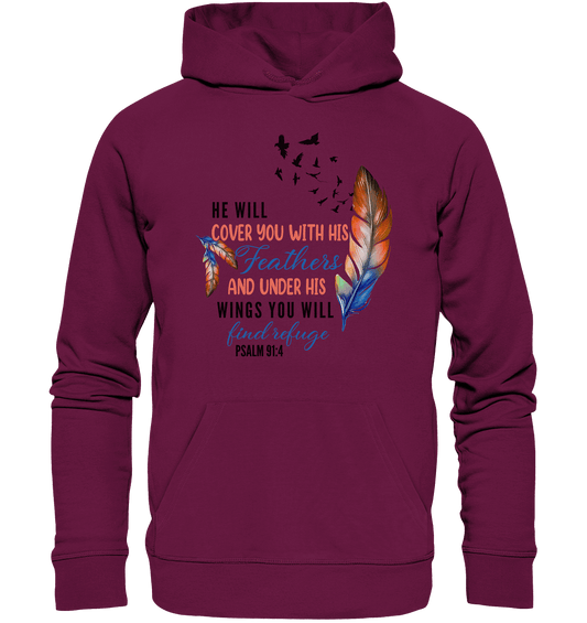 Psalm 91:4 - He will cover you with his Feathers - Premium Unisex Hoodie