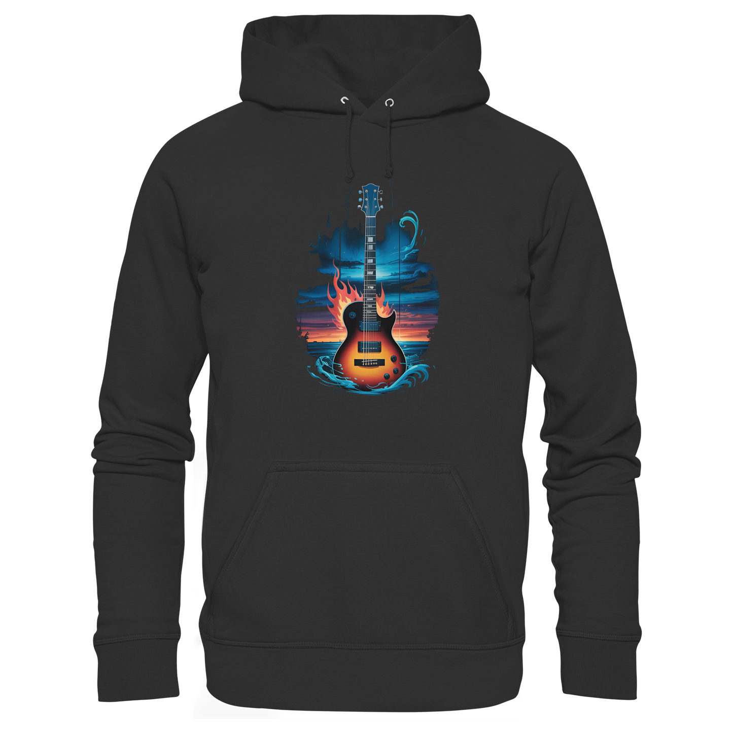 Fire & Water Guitar - Artistic Guitar Design for Musicians & Worshippers - Premium Unisex Hoodie