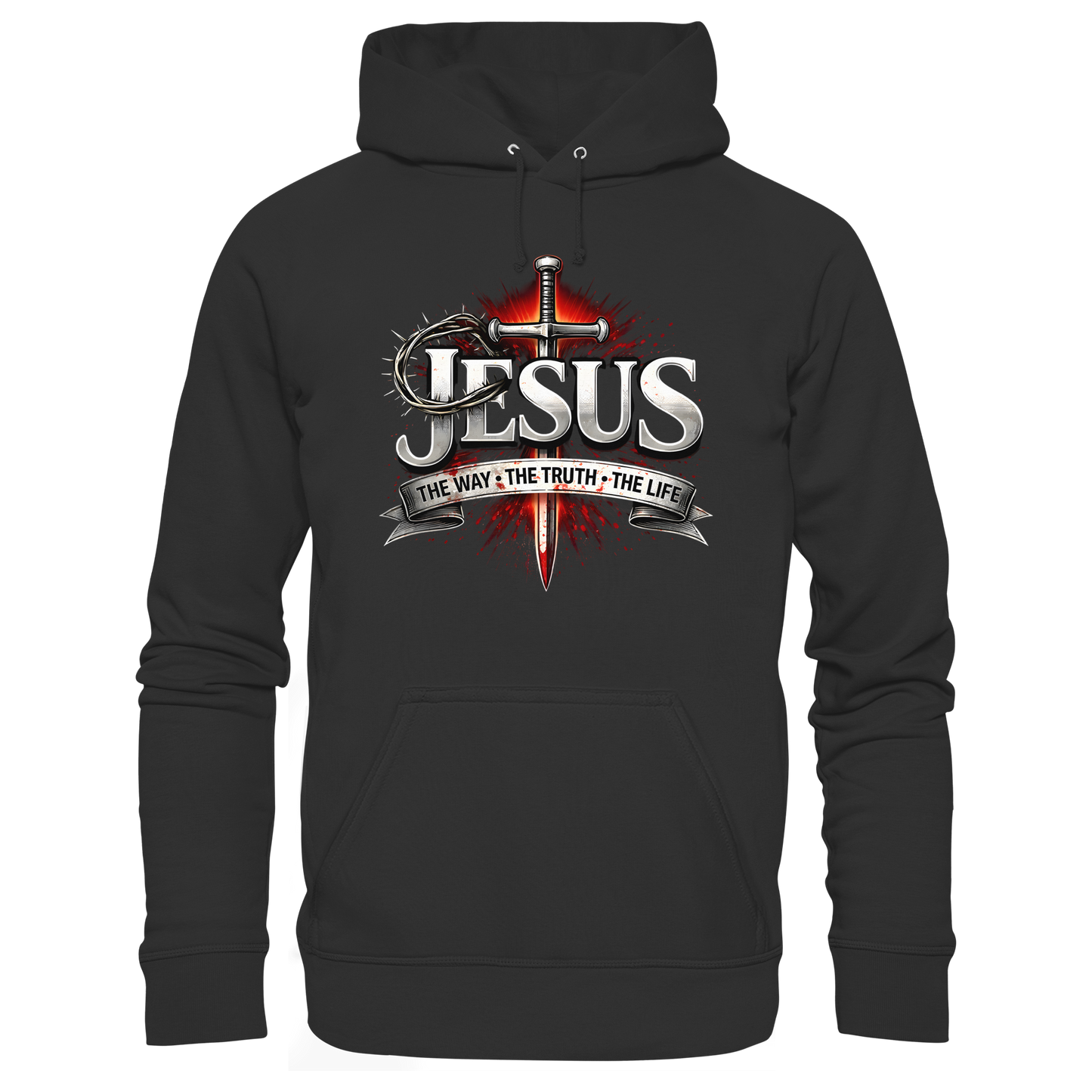 „Jesus: Der Weg, die Wahrheit, das Leben“ mit Schwert und Dornenkrone - Premium Unisex Hoodie