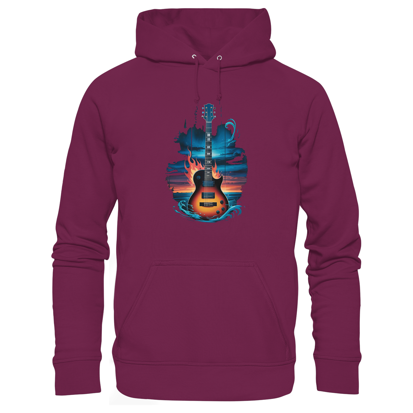 Fire & Water Guitar - Artistic Guitar Design for Musicians & Worshippers - Premium Unisex Hoodie