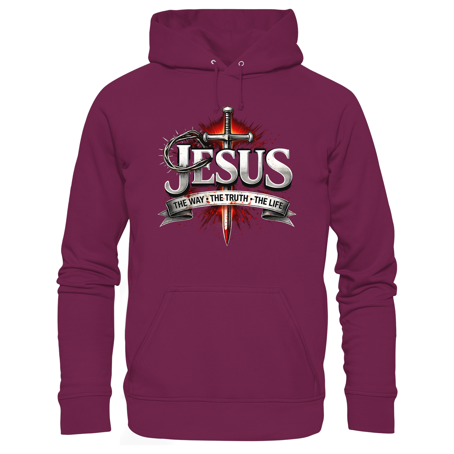 „Jesus: Der Weg, die Wahrheit, das Leben“ mit Schwert und Dornenkrone - Premium Unisex Hoodie