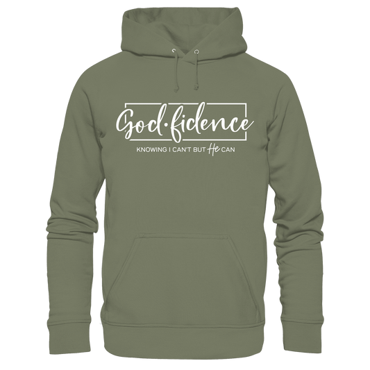 God.fidence – Knowing I can’t but He can | Christliche Kleidung  - Premium Unisex Hoodie