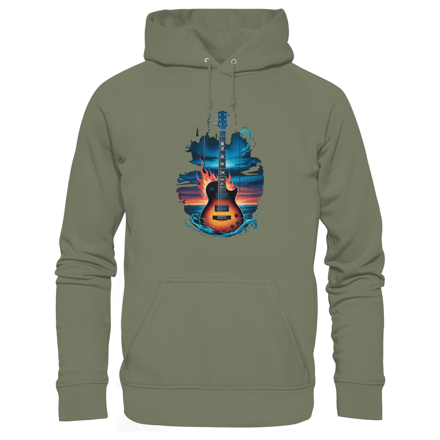 Fire & Water Guitar - Artistic Guitar Design for Musicians & Worshippers - Premium Unisex Hoodie
