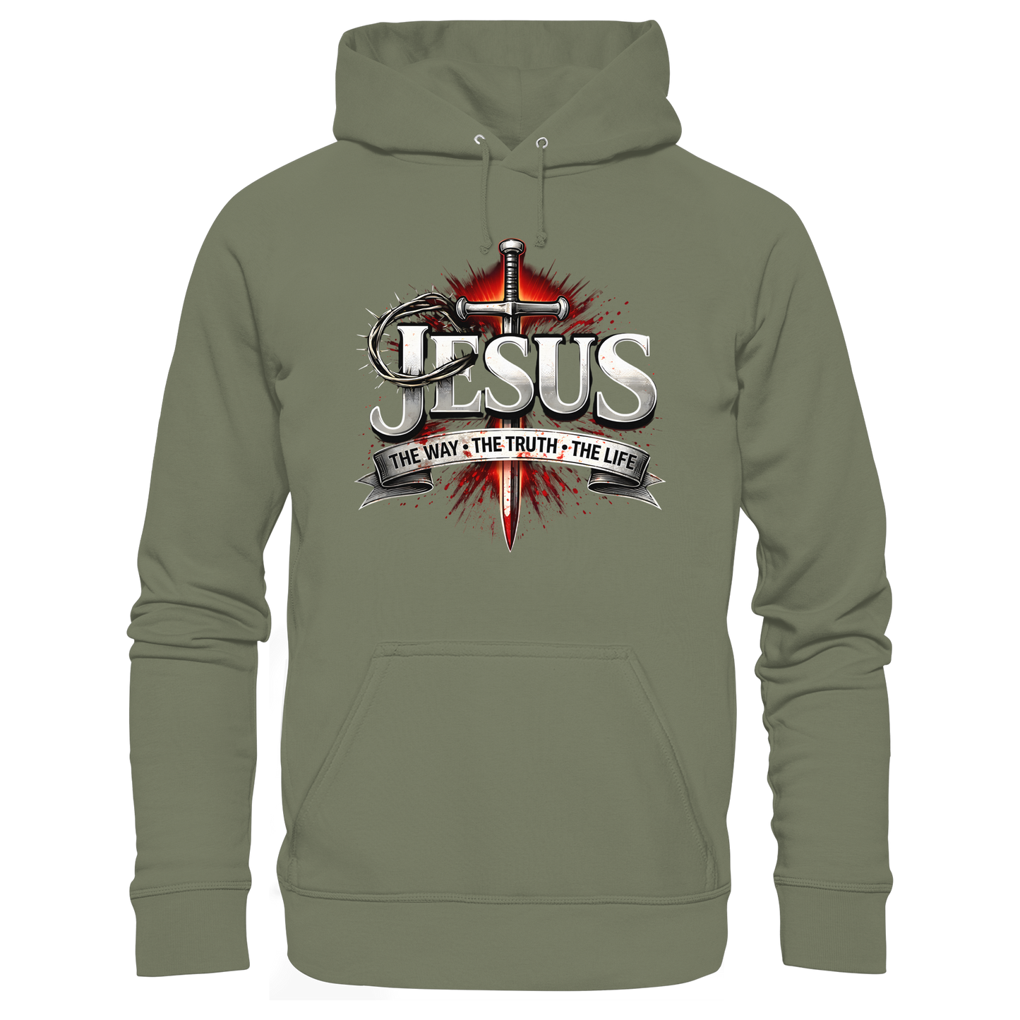 „Jesus: Der Weg, die Wahrheit, das Leben“ mit Schwert und Dornenkrone - Premium Unisex Hoodie