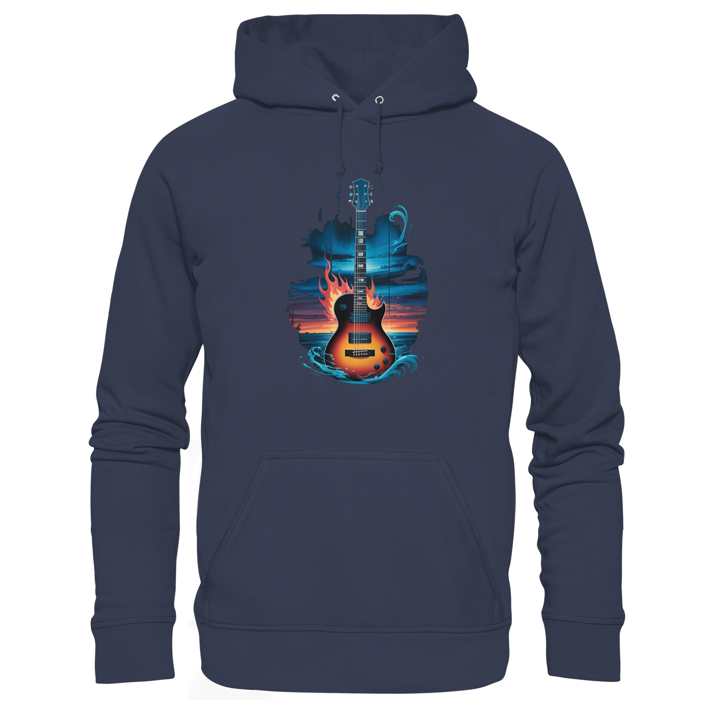 Fire & Water Guitar - Artistic Guitar Design for Musicians & Worshippers - Premium Unisex Hoodie