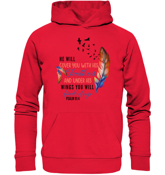 Psalm 91:4 - He will cover you with his Feathers - Premium Unisex Hoodie