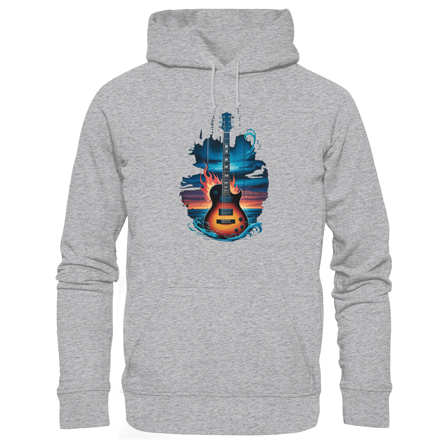 Fire & Water Guitar - Artistic Guitar Design for Musicians & Worshippers - Premium Unisex Hoodie