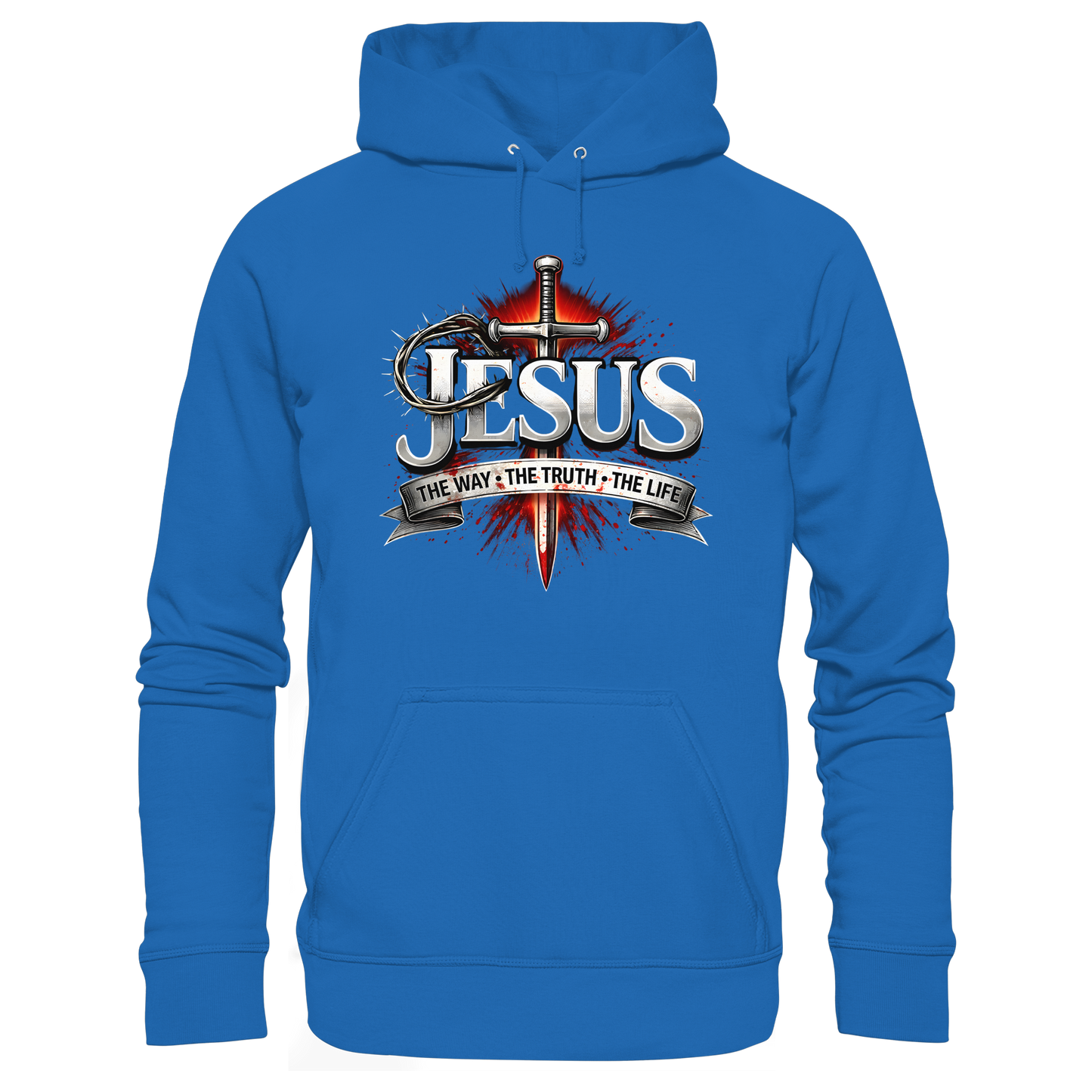 „Jesus: Der Weg, die Wahrheit, das Leben“ mit Schwert und Dornenkrone - Premium Unisex Hoodie