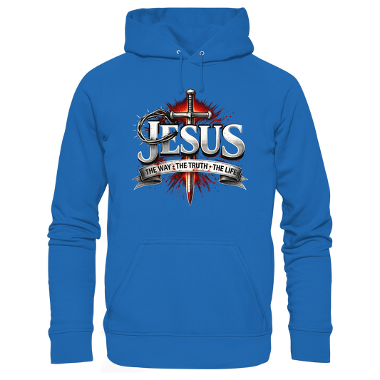 „Jesus: Der Weg, die Wahrheit, das Leben“ mit Schwert und Dornenkrone - Premium Unisex Hoodie