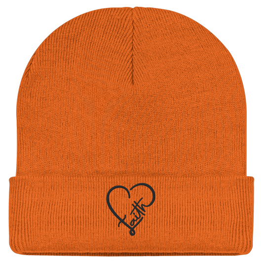 Gesticktes Glaube Motiv in Herzform (Stick) - Classic Beanie - Kappen & Mützen - Orange - GfoitMa