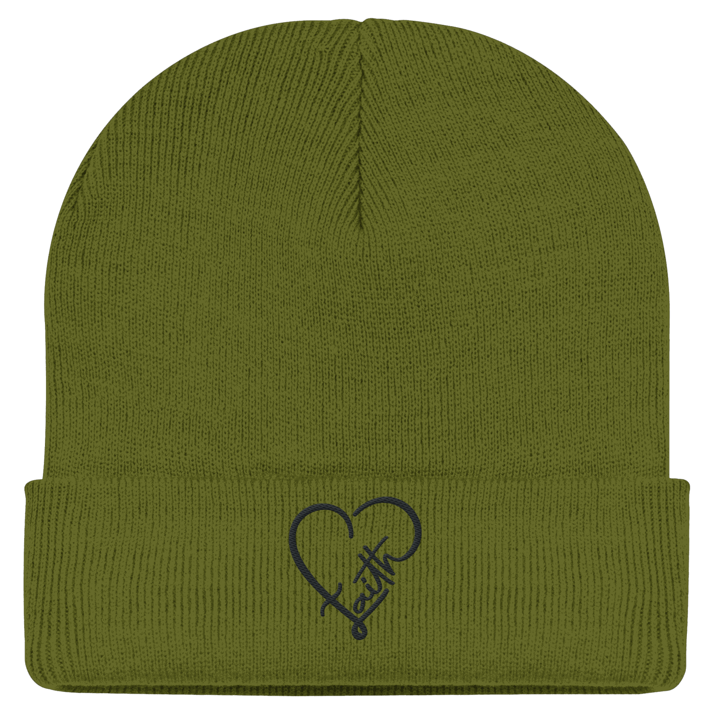 Gesticktes Glaube Motiv in Herzform (Stick) - Classic Beanie - Kappen & Mützen - Moss Green - GfoitMa
