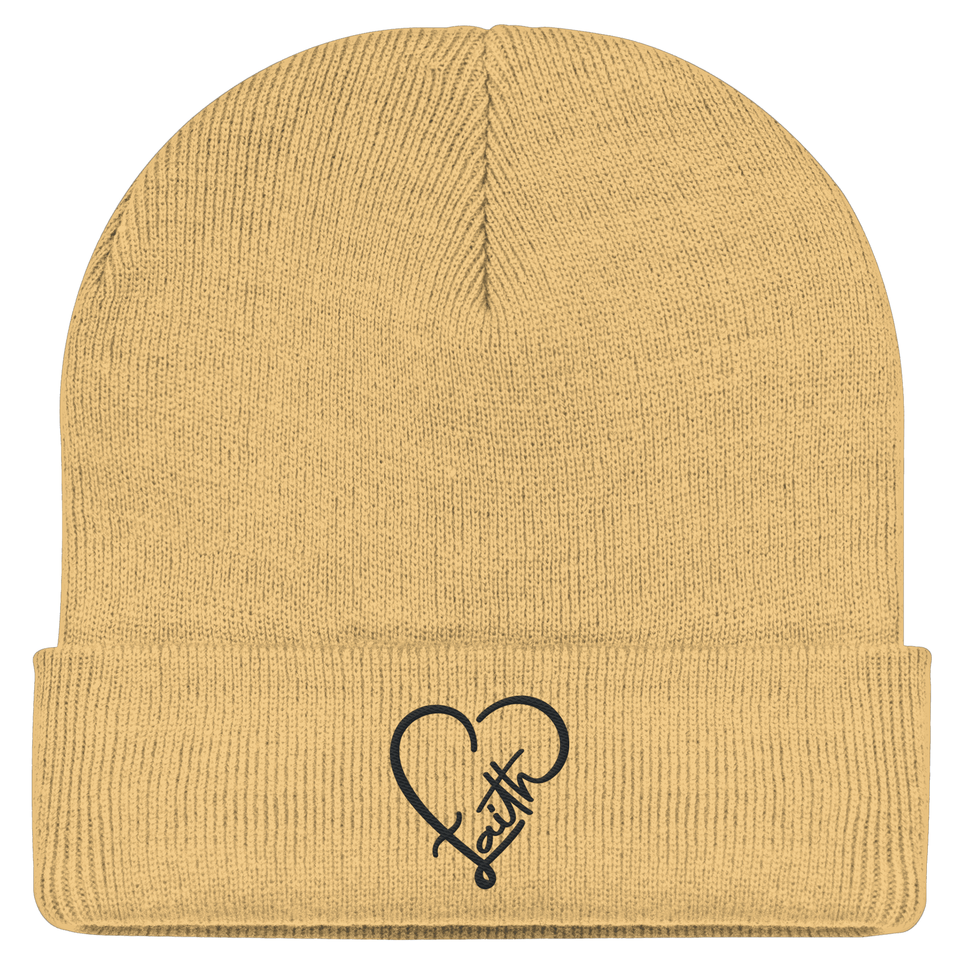 Gesticktes Glaube Motiv in Herzform (Stick) - Classic Beanie - Kappen & Mützen - Sand - GfoitMa