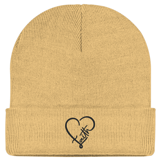 Gesticktes Glaube Motiv in Herzform (Stick) - Classic Beanie - Kappen & Mützen - Sand - GfoitMa
