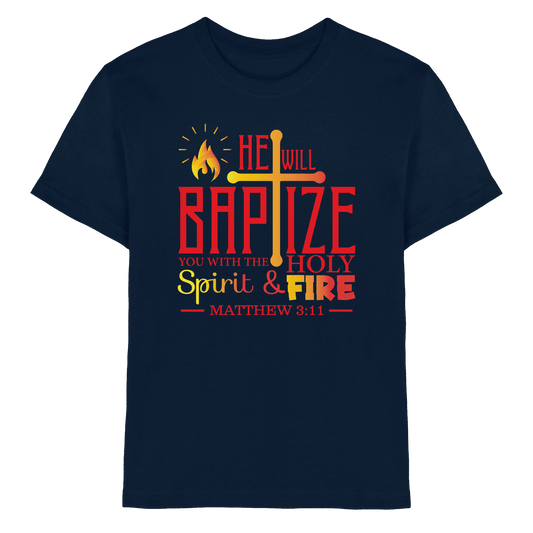 Getauft mit Geist und Feuer – Matthäus 3,11 | Christliches Design - Kids Premium Shirt - Kids & Babys - Navy - GfoitMa