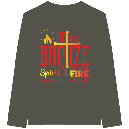Getauft mit Geist und Feuer – Matthäus 3,11 | Christliches Design - Organic Longsleeve T-Shirt - Unisex-Shirts - Khaki - GfoitMa