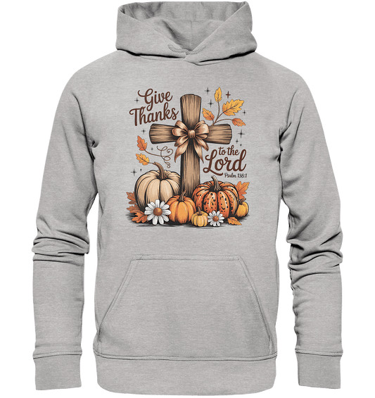 Give Thanks to the Lord – Psalm 136:1 | Christliche Kleidung & Geschenke im Retro-Design - Kids Premium Hoodie - Kids & Babys - Heather Grey (meliert) - GfoitMa