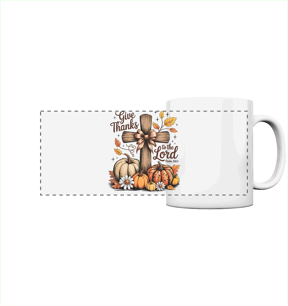 Give Thanks to the Lord – Psalm 136:1 | Christliche Kleidung & Geschenke im Retro-Design - Panorama Tasse - Trinkgefäße - White glossy - GfoitMa