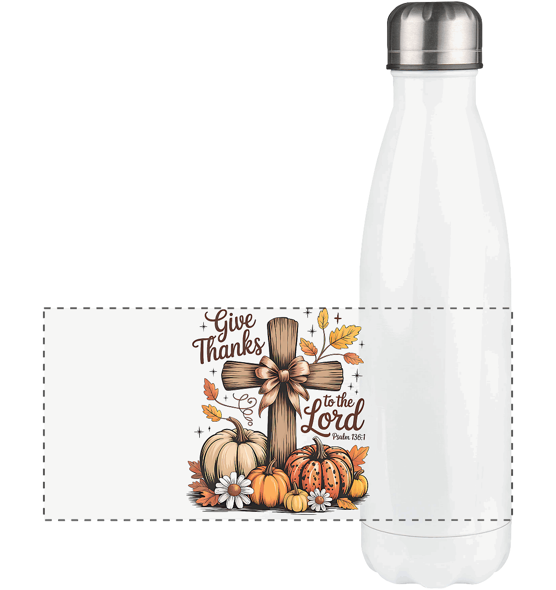 Give Thanks to the Lord – Psalm 136:1 | Christliche Kleidung & Geschenke im Retro-Design - Panorama Thermoflasche 500ml - Trinkgefäße - White - GfoitMa