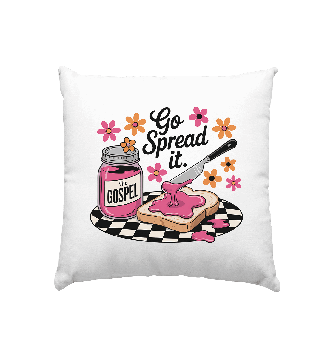 Go Spread It – The Gospel | Christliche Produkte - Kissen 40x40cm - Home & Living - Weiss satiniert - GfoitMa