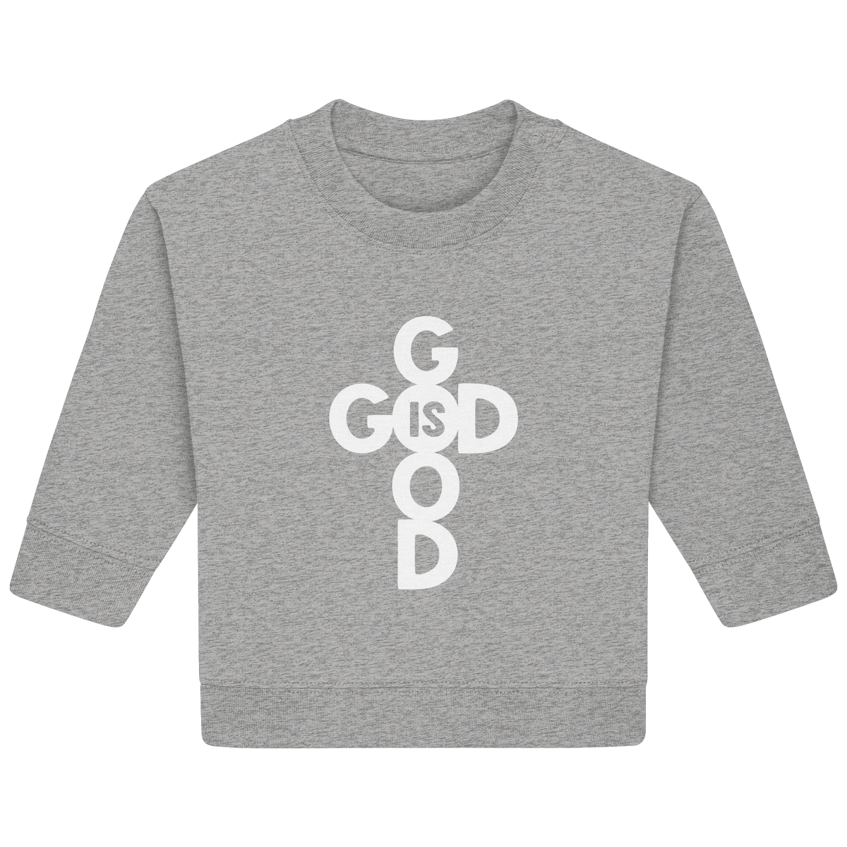 God is Good | Christliche Kleidung & Geschenke im Kreuz-Design - Baby Organic Sweatshirt - Kids & Babys - Heather Grey - GfoitMa