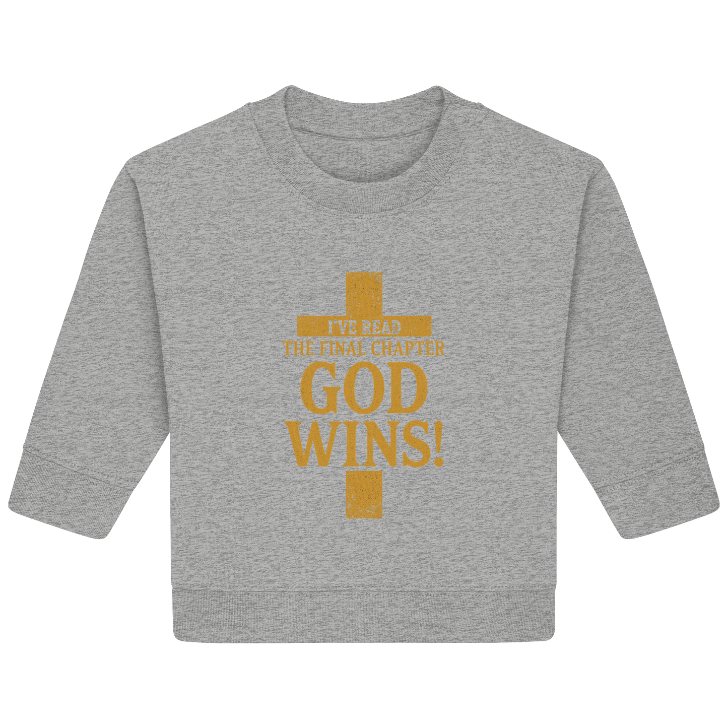 GOD WINS – Das Ende steht fest | Christliche Kleidung & Geschenke im Kreuz-Design - Baby Organic Sweatshirt - Kids & Babys - Heather Grey - GfoitMa