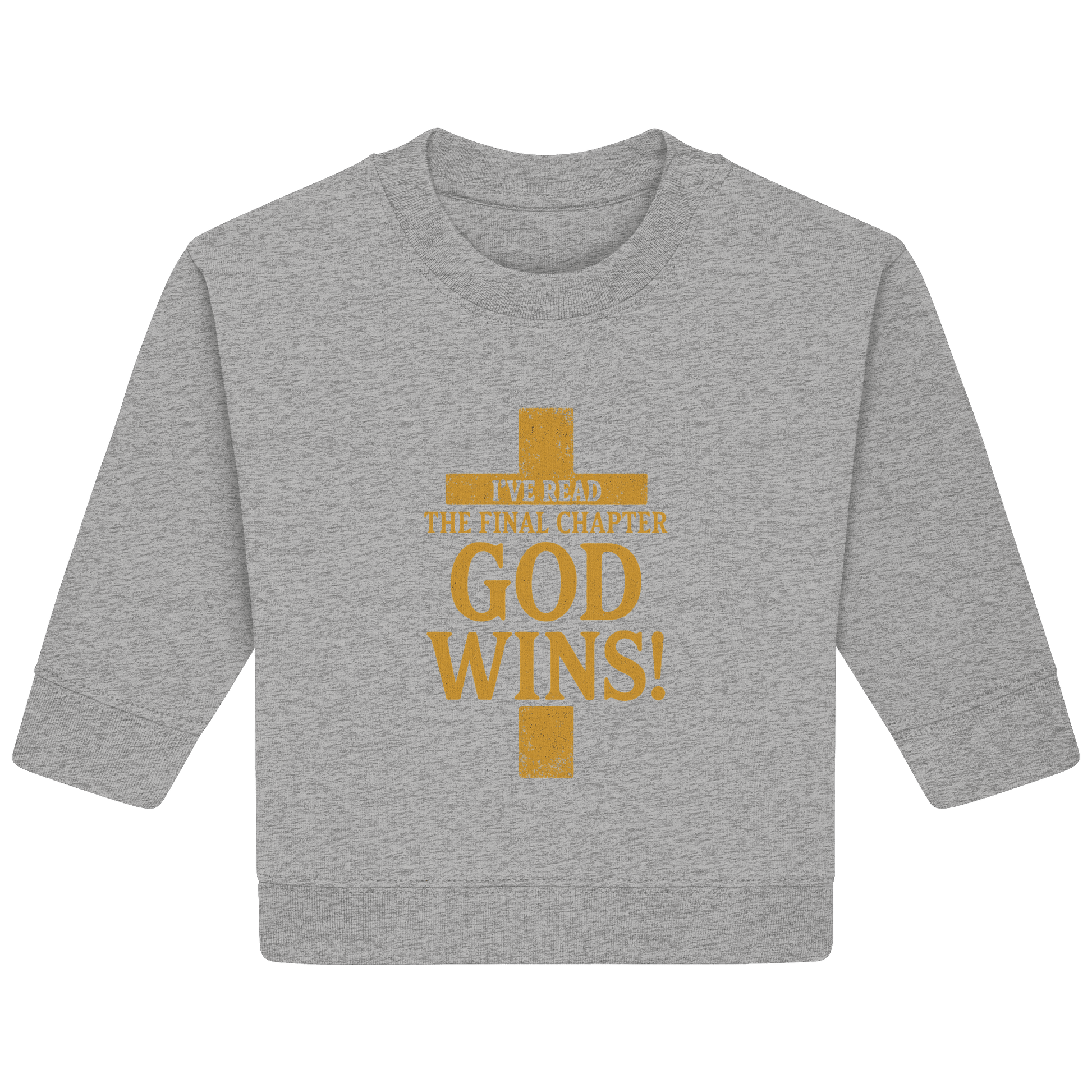 GOD WINS – Das Ende steht fest | Christliche Kleidung & Geschenke im Kreuz-Design - Baby Organic Sweatshirt - Kids & Babys - Heather Grey - GfoitMa