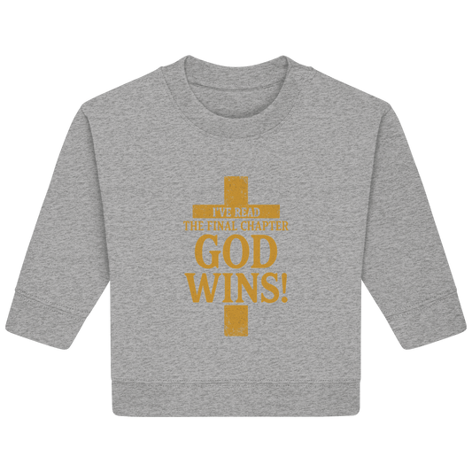 GOD WINS – Das Ende steht fest | Christliche Kleidung & Geschenke im Kreuz-Design - Baby Organic Sweatshirt - Kids & Babys - Heather Grey - GfoitMa