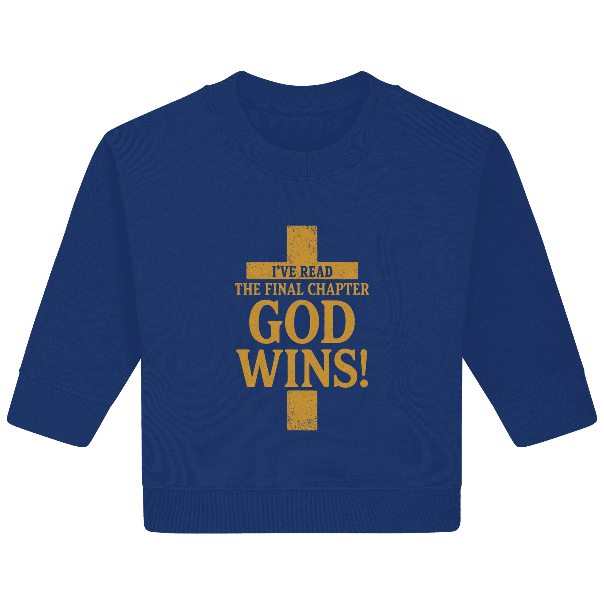 GOD WINS – Das Ende steht fest | Christliche Kleidung & Geschenke im Kreuz-Design - Baby Organic Sweatshirt - Kids & Babys - French Navy - GfoitMa