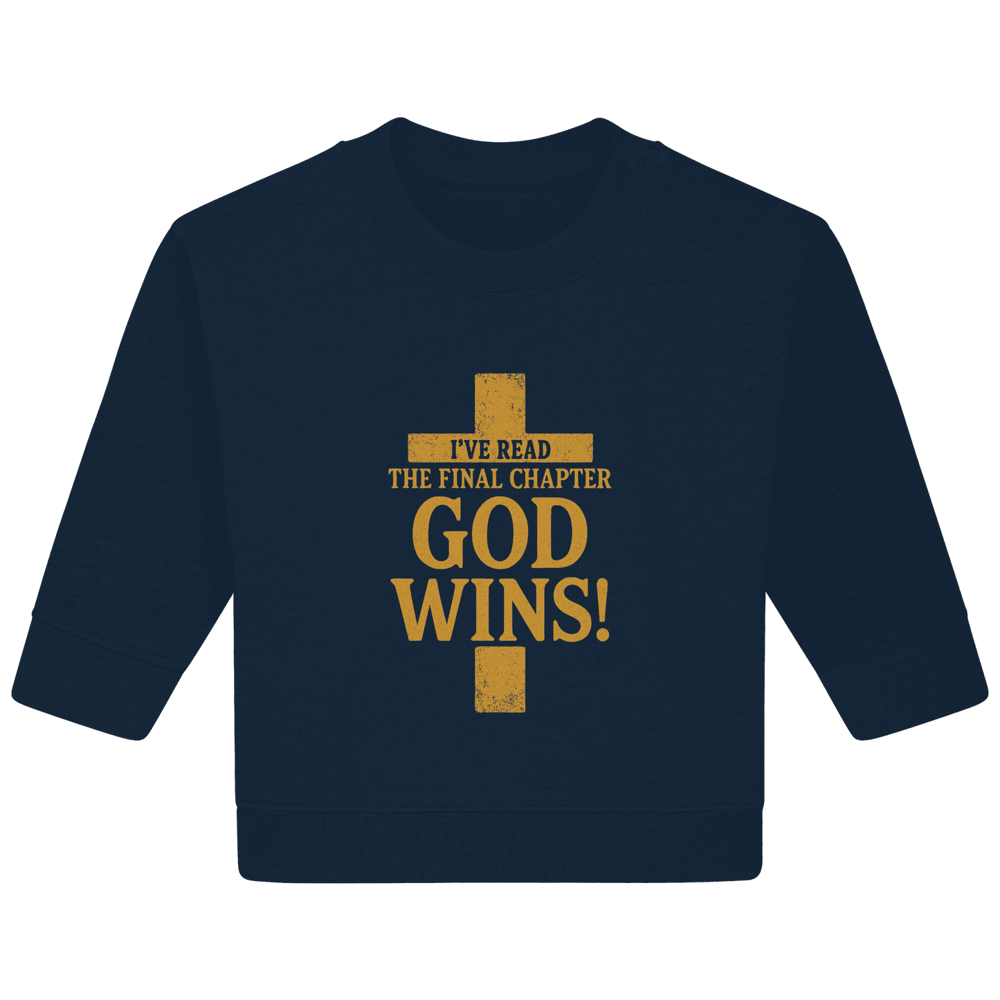 GOD WINS – Das Ende steht fest | Christliche Kleidung & Geschenke im Kreuz-Design - Baby Organic Sweatshirt - Kids & Babys - French Navy - GfoitMa