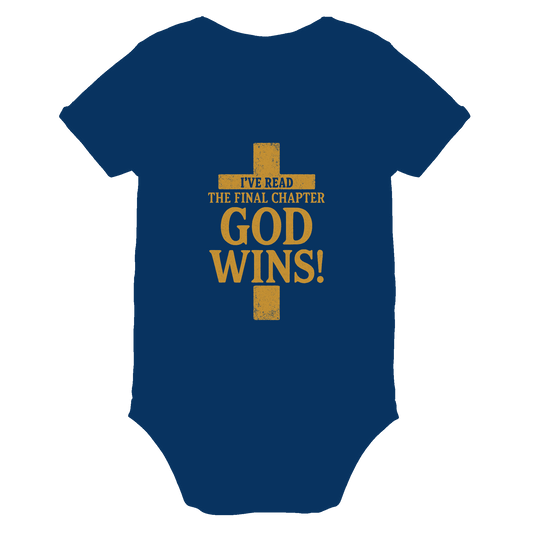 GOD WINS – Das Ende steht fest | Christliche Kleidung & Geschenke im Kreuz-Design - Organic Baby Bodysuit - Kids & Babys - Nautical Navy - GfoitMa