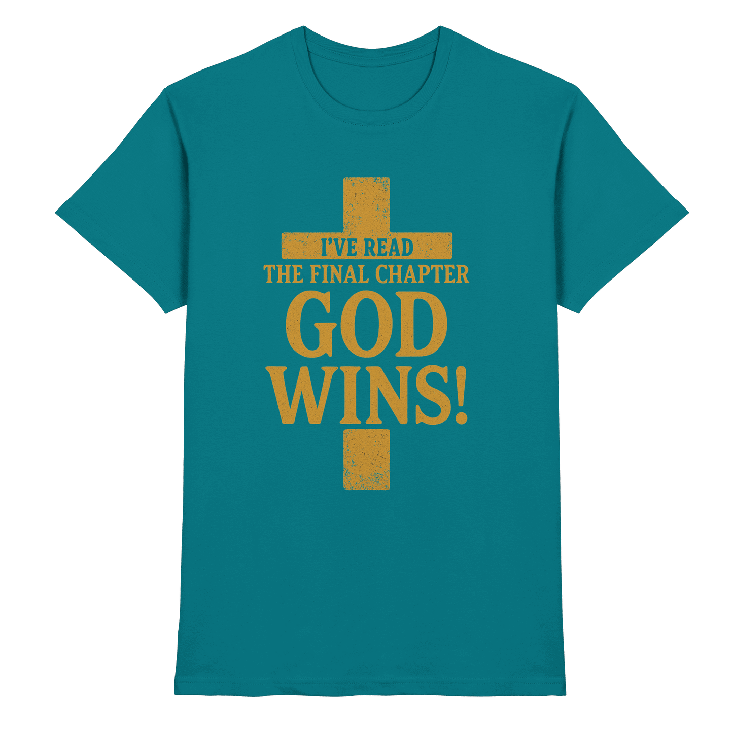 GOD WINS – Das Ende steht fest | Christliche Kleidung & Geschenke im Kreuz-Design - Premium Shirt - Unisex-Shirts - Diva Blue - GfoitMa