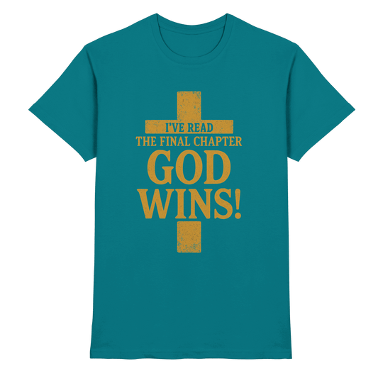 GOD WINS – Das Ende steht fest | Christliche Kleidung & Geschenke im Kreuz-Design - Premium Shirt - Unisex-Shirts - Diva Blue - GfoitMa