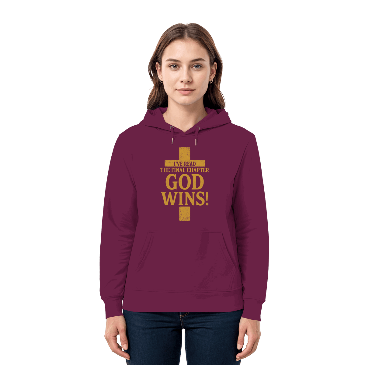 GOD WINS – Das Ende steht fest | Christliche Kleidung & Geschenke im Kreuz-Design - Premium Unisex Hoodie - Hoodies - Burgund - GfoitMa