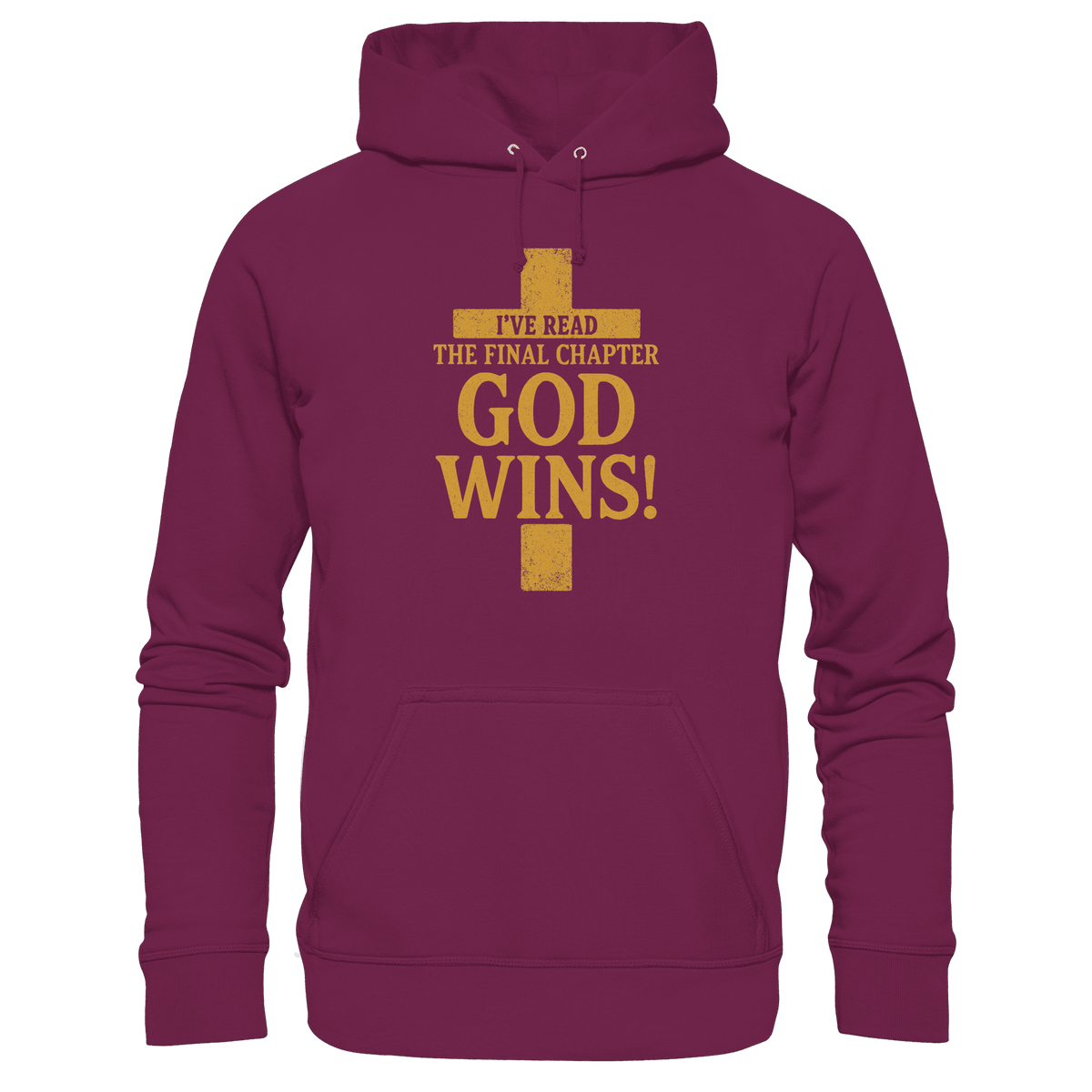 GOD WINS – Das Ende steht fest | Christliche Kleidung & Geschenke im Kreuz-Design - Premium Unisex Hoodie - Hoodies - Burgund - GfoitMa