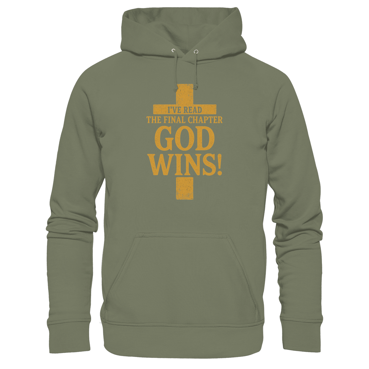GOD WINS – Das Ende steht fest | Christliche Kleidung & Geschenke im Kreuz-Design - Premium Unisex Hoodie - Hoodies - Classic Olive - GfoitMa