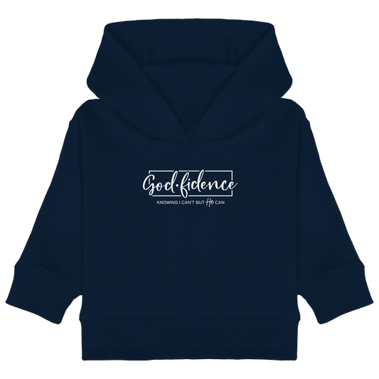 God.fidence – Knowing I can’t but He can | Christliche Kleidung - Baby Organic Hoodie - Kids & Babys - French Navy - GfoitMa