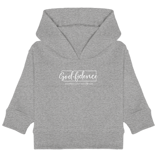 God.fidence – Knowing I can’t but He can | Christliche Kleidung - Baby Organic Hoodie - Kids & Babys - Heather Grey - GfoitMa