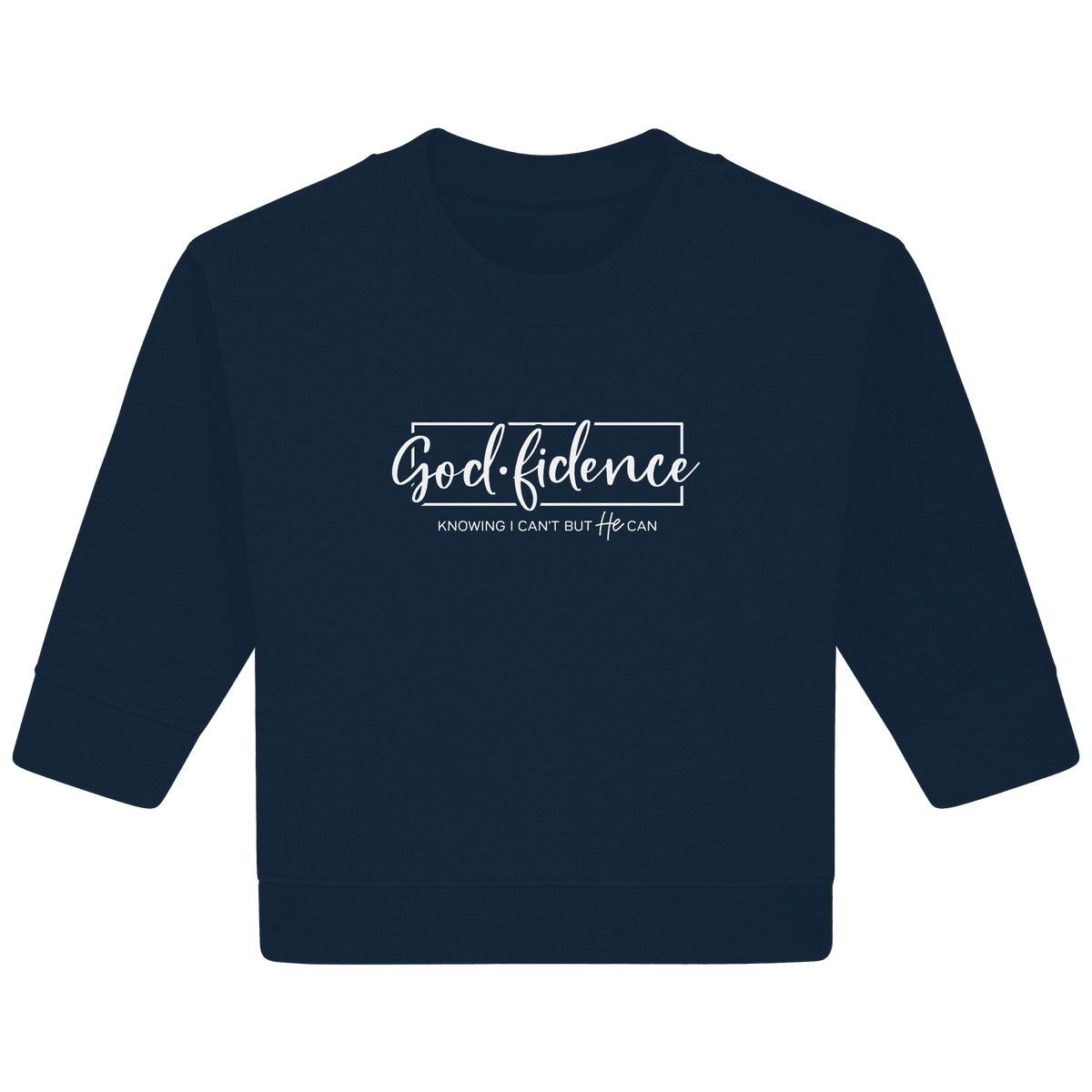 God.fidence – Knowing I can’t but He can | Christliche Kleidung - Baby Organic Sweatshirt - Kids & Babys - French Navy - GfoitMa