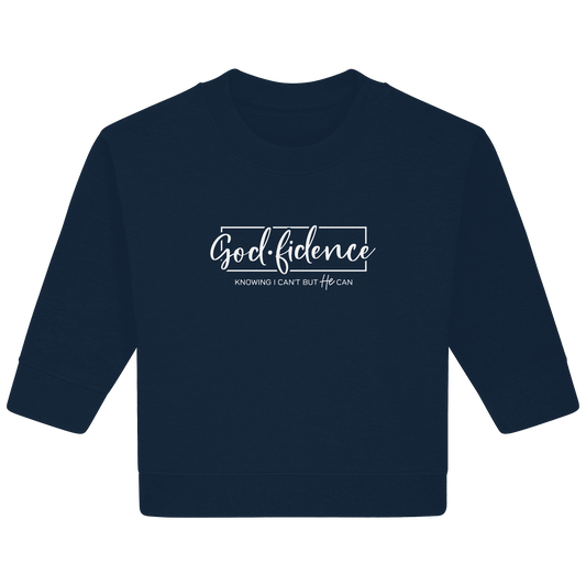 God.fidence – Knowing I can’t but He can | Christliche Kleidung - Baby Organic Sweatshirt - Kids & Babys - French Navy - GfoitMa