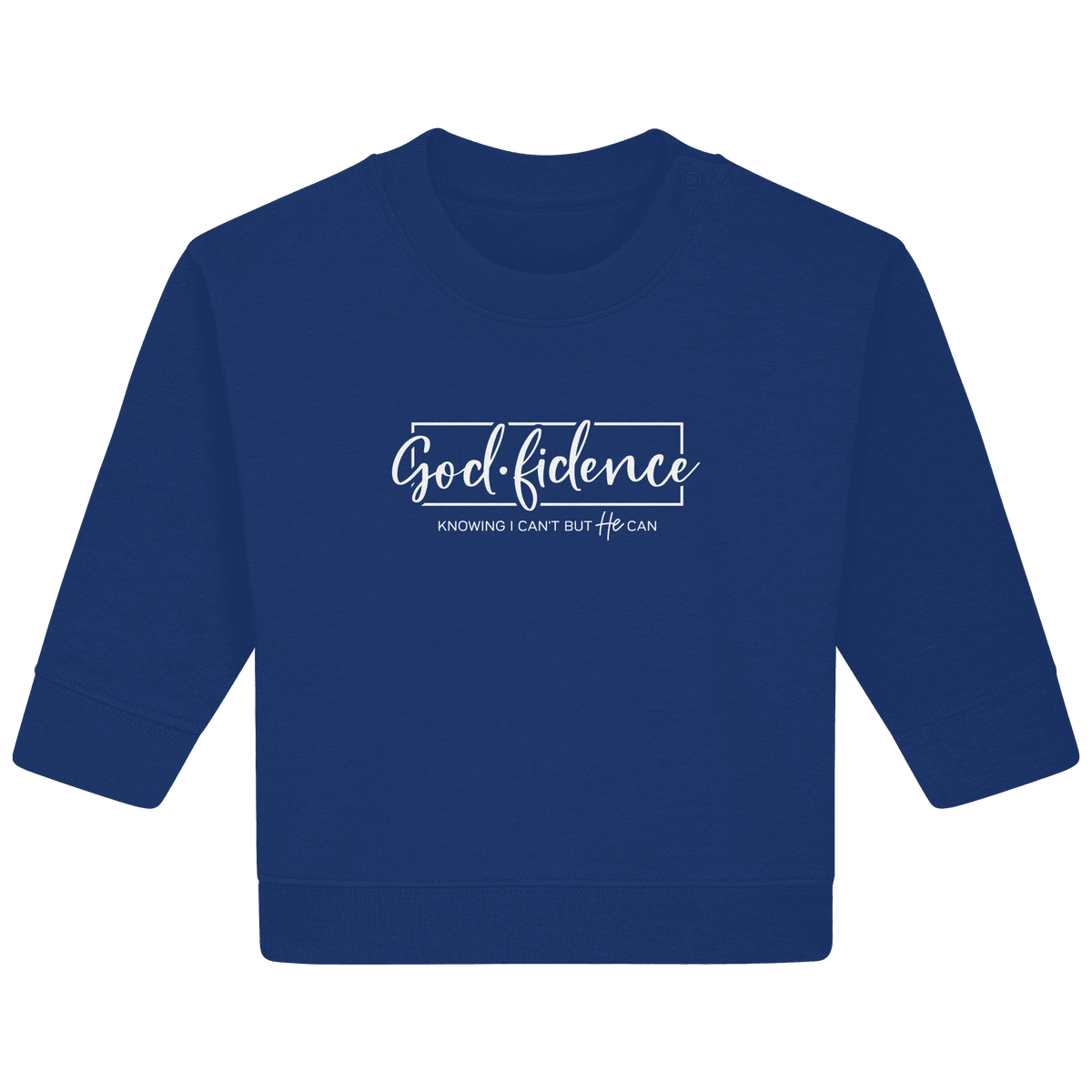 God.fidence – Knowing I can’t but He can | Christliche Kleidung - Baby Organic Sweatshirt - Kids & Babys - French Navy - GfoitMa