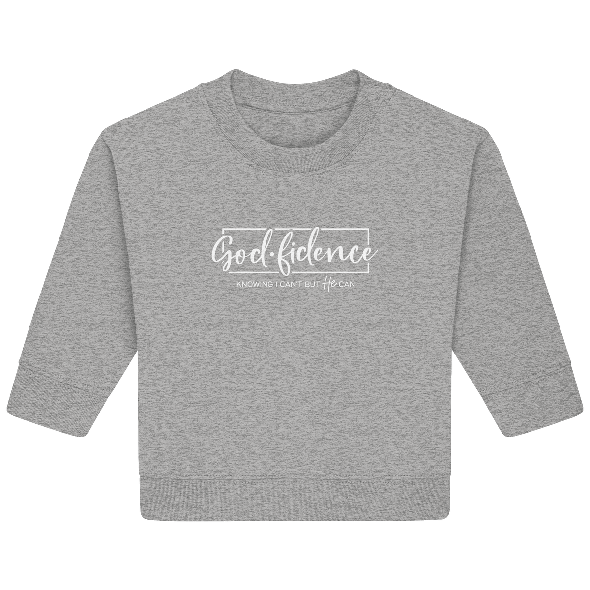 God.fidence – Knowing I can’t but He can | Christliche Kleidung - Baby Organic Sweatshirt - Kids & Babys - Heather Grey - GfoitMa