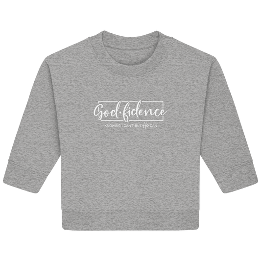 God.fidence – Knowing I can’t but He can | Christliche Kleidung - Baby Organic Sweatshirt - Kids & Babys - Heather Grey - GfoitMa