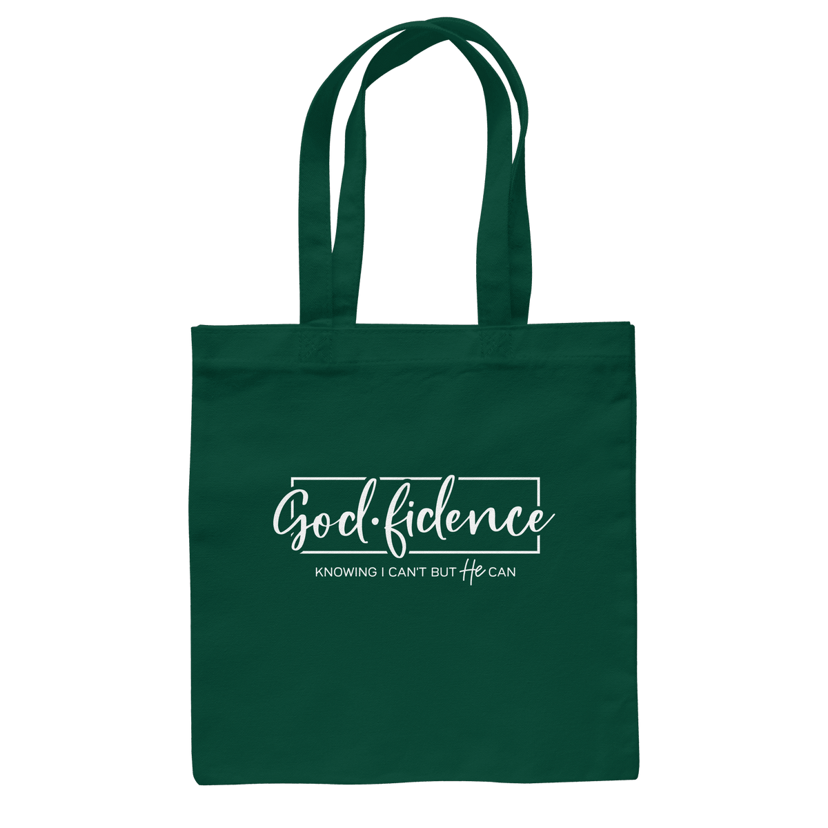 God.fidence – Knowing I can’t but He can | Christliche Kleidung - Baumwolltasche - Taschen - Bottle Green - GfoitMa