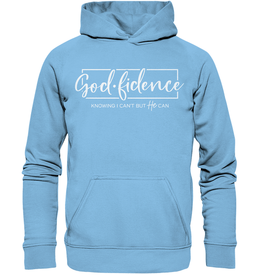 God.fidence – Knowing I can’t but He can | Christliche Kleidung - Kids Premium Hoodie - Kids & Babys - Sky Blue - GfoitMa
