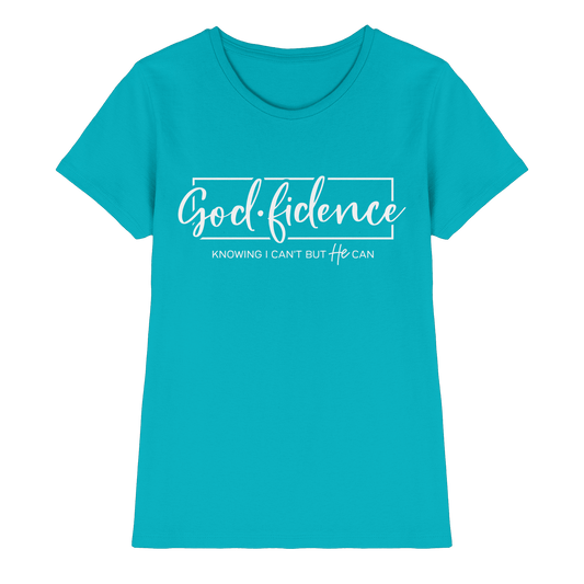 God.fidence – Knowing I can’t but He can | Christliche Kleidung - Ladies Premium Shirt - Lady-Shirts - Swimming Pool - GfoitMa