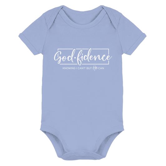God.fidence – Knowing I can’t but He can | Christliche Kleidung - Organic Baby Bodysuit - Kids & Babys - Dusty Blue - GfoitMa