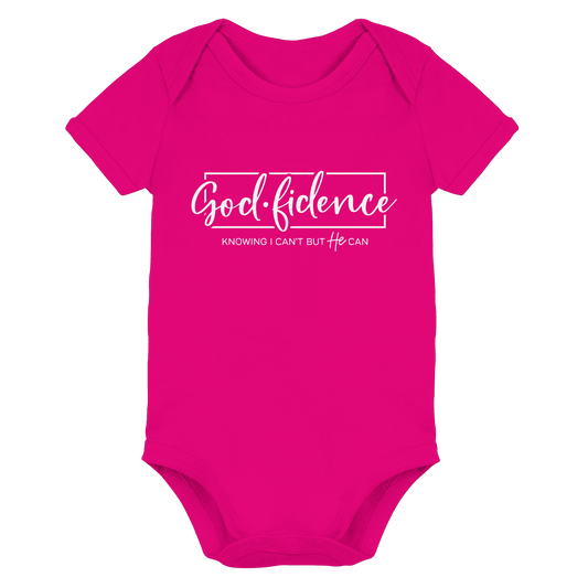 God.fidence – Knowing I can’t but He can | Christliche Kleidung - Organic Baby Bodysuit - Kids & Babys - Fuchsia Organic - GfoitMa