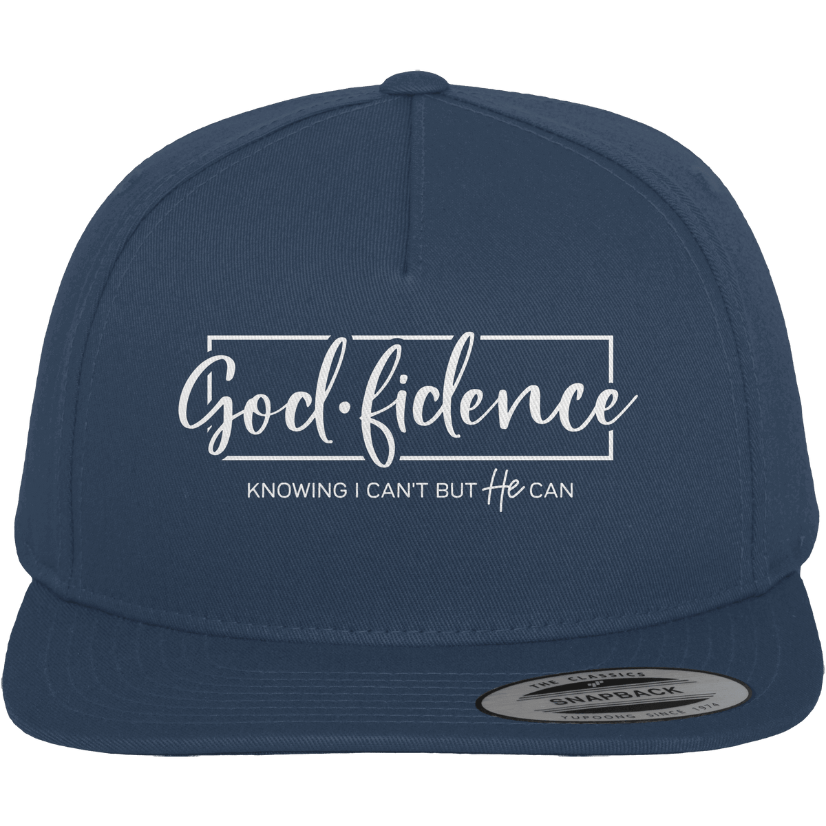 God.fidence – Knowing I can’t but He can | Christliche Kleidung - Premium Snapback - Kappen & Mützen - Navy / Green - GfoitMa
