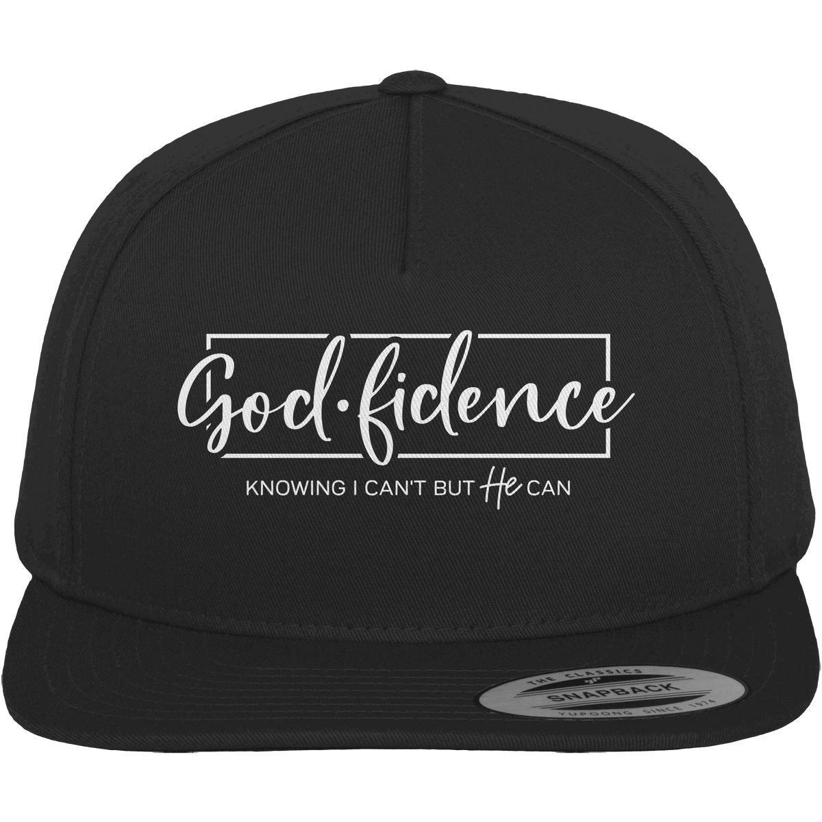 God.fidence – Knowing I can’t but He can | Christliche Kleidung - Premium Snapback - Kappen & Mützen - Black / Black - GfoitMa